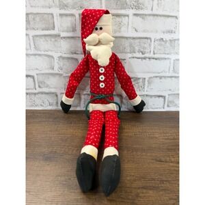 Handmade Primitive Folk Art Shelf Sitter Santa Claus Cloth Doll Christmas Decor